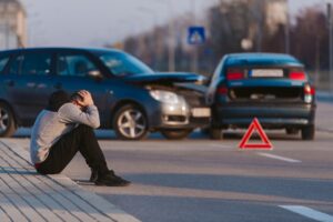 A man experiences shock after a car accident in Okmulgee, Oklahoma.