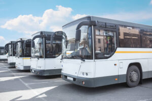 Tourist buses on parking.