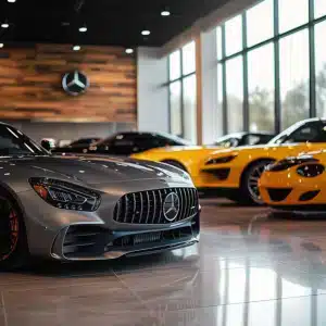 A Mercedes car in a showroom