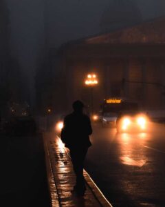 early morning commuter bus