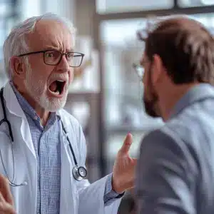 A doctor shouting at the patient