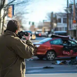 A man taking photo of a Car crash