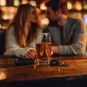 A couple drinking in a bar