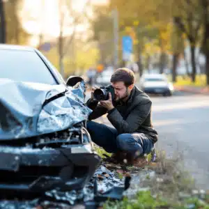 A man taking photos of a car crash