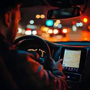 An uber driver watching his map