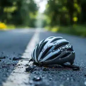 Broken Bicycle helmet on a road