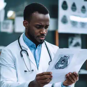 A doctor looking at a brain scan