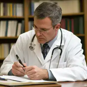 A doctor writing notes