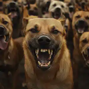 A group of aggressive dogs