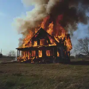 A house on fire.