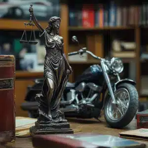 A lady justice with a motorcycle miniature