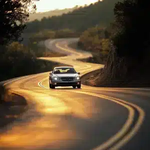 A Mercedes on a road