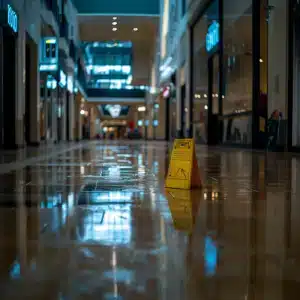 A wet floor in a mall