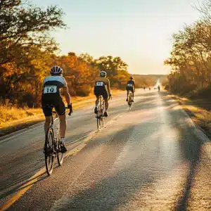 Bicycle riders on a road.