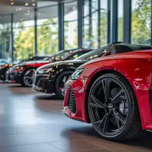 Multiple cars on a showroom