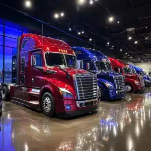 Trucks in a showroom