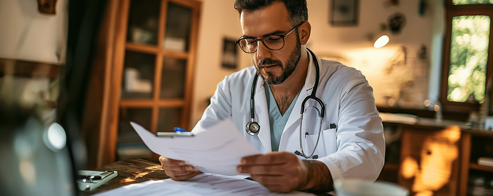 A doctor helping his patient gather medical documentation