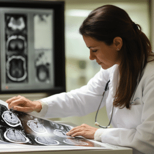 Doctor examining a patient's MRI images 